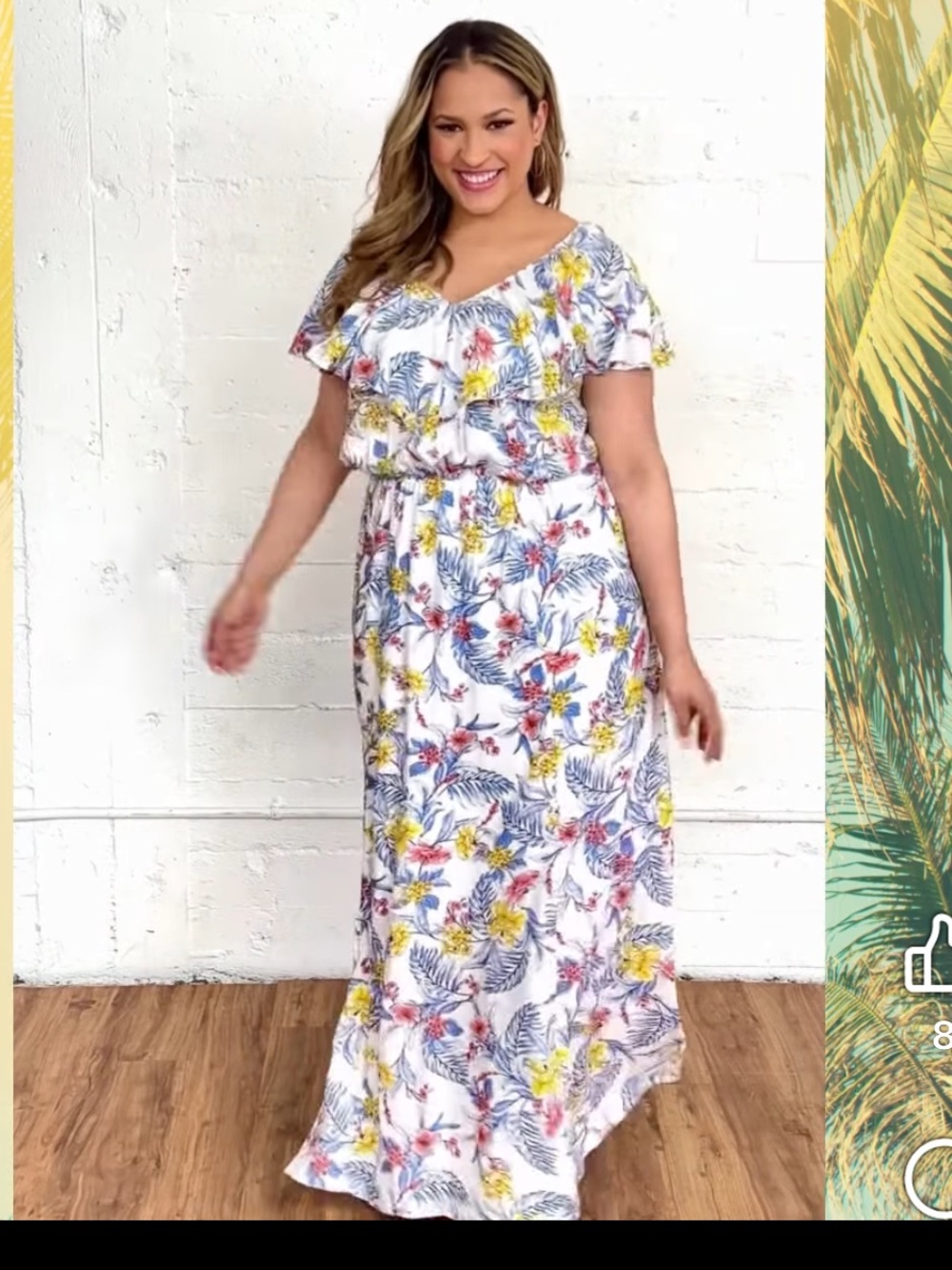 Kiyonna Willow Maxi Dress White Tropical Blooms Woman’s Plus Size 2X (18-20)